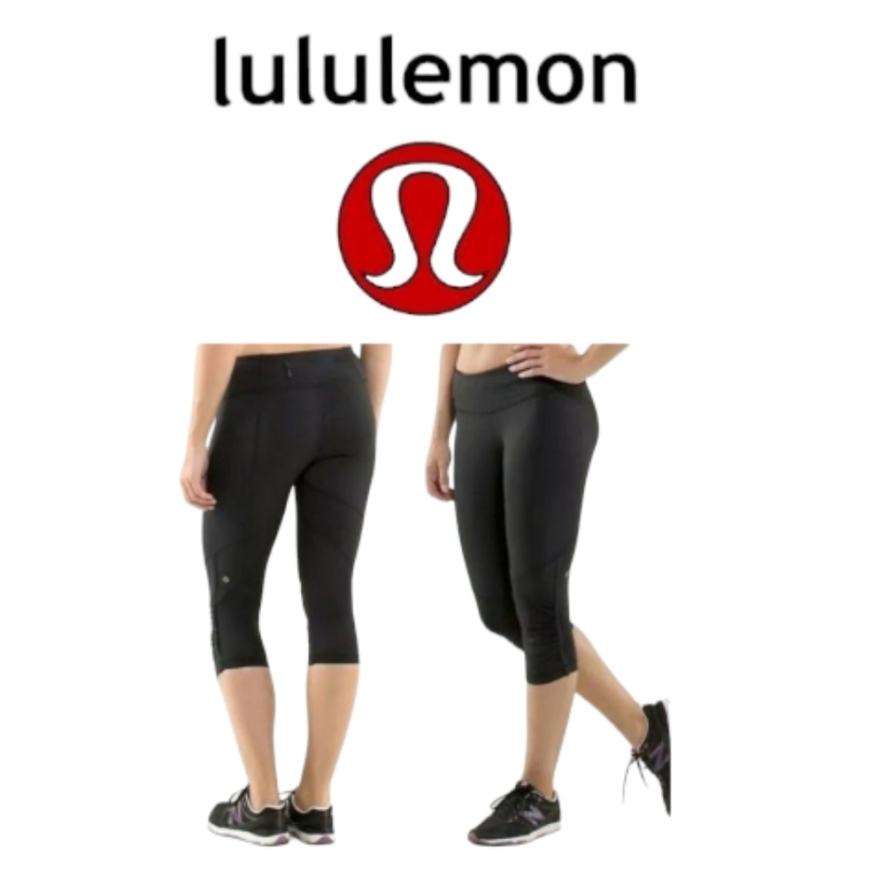 Lululemon Run Record Breaker Crop Leggings Black Sz 4 Active Sport Gym